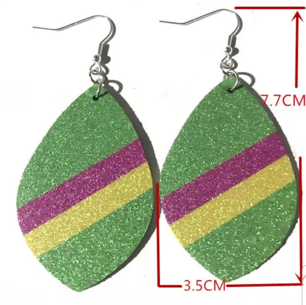 Football Print Tear Drop Earrings - Picture 2 of 4